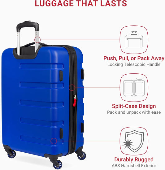 SwissGear 7366 Hardside Expandable Luggage with Spinner Wheels, Cobalt, Checked-Medium 23-Inch