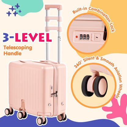 Kids Ride-On Luggage, 20" Hardshell Carry-On Suitcase with 6 Spinner Wheels, Foldable Pedal, Hidden Cup Holder & Combination Lock for Toddlers & Children (Pink, 20-inch)