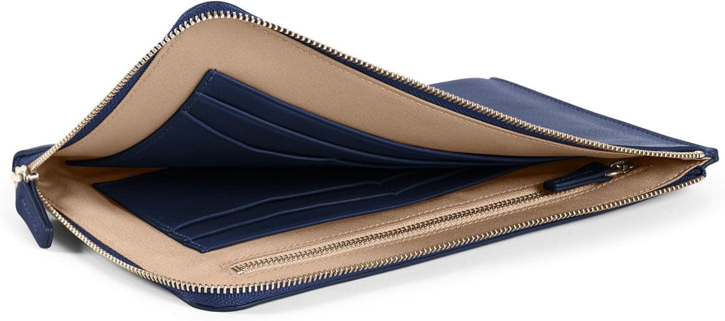 Leatherology Navy Blue Slim Zip Travel Wallet - Compact and lightweight, Versatile storage, Zip closure