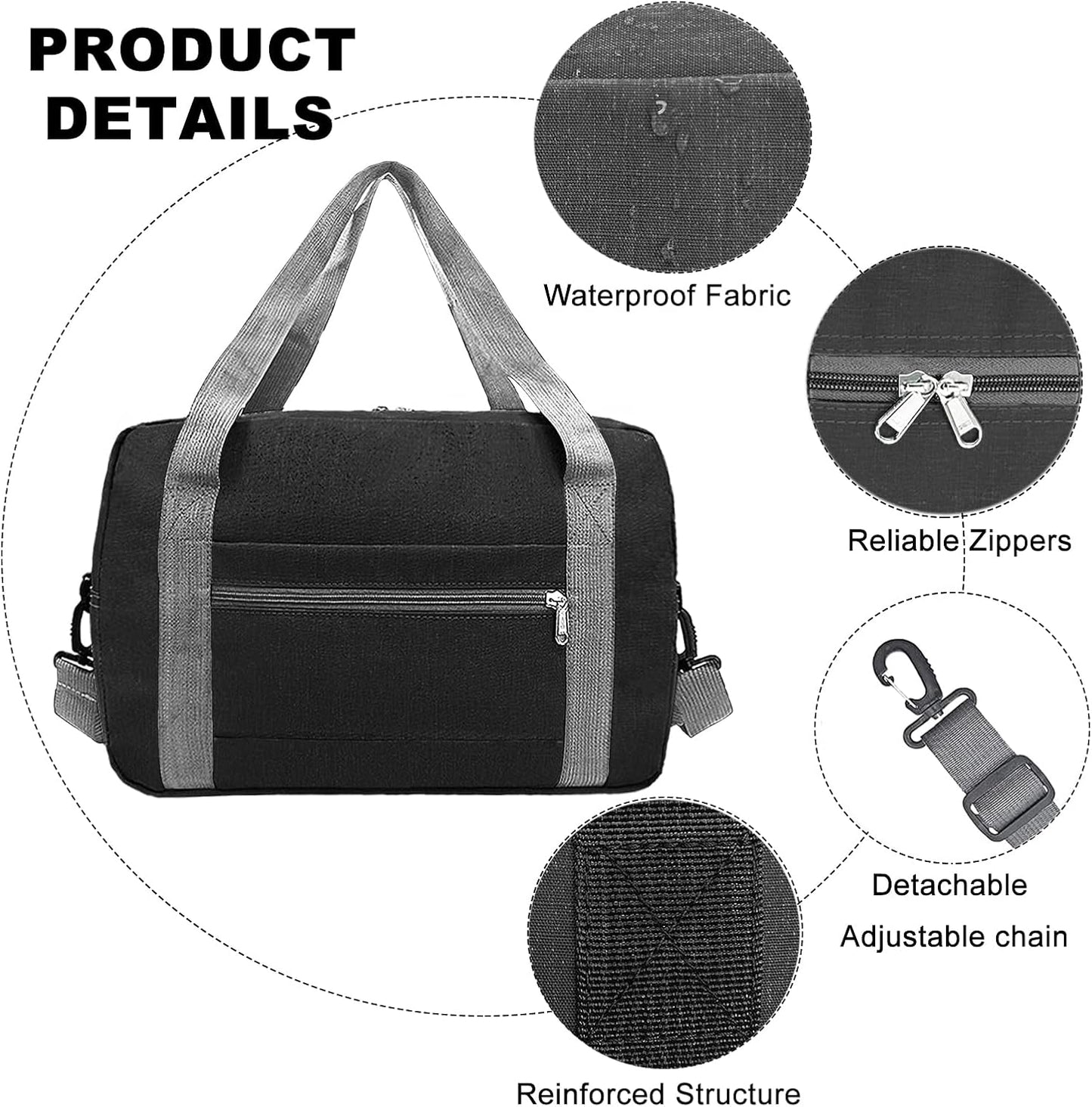 Foldable Carry on Luggage Bag 22x14x9 Personal Item Bag for Airplanes Travel Duffel Bag for Women and Men (40L, Black)