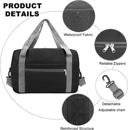 Foldable Carry on Luggage Bag 22x14x9 Personal Item Bag for Airplanes Travel Duffel Bag for Women and Men (40L, Black)