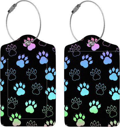 2 Pcs Luggage Tags for Suitcases, PU Leather Cruise Ship Luggage Tags with Privacy Cover Label Address Card and Durable Metal Ring Suitable for Men Women Handbags Backpacks Schoolbag,Dog Paw Print