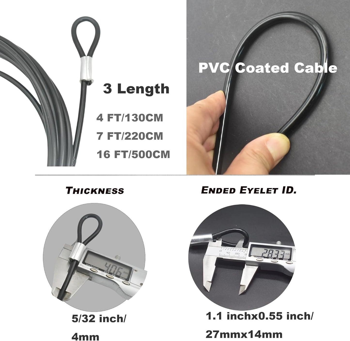 16FT 4mm Stainless Steel Outdoor Travel Security Cable Lock,Braided Steel Coated Safety Cable Luggage Lock,Safety Cable Wire Rope Double Loop