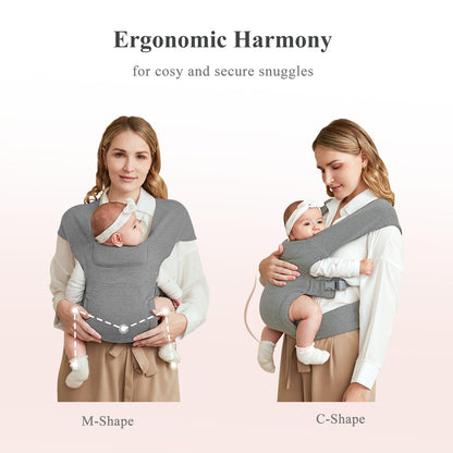 Newborn Carrier, Cozy Baby Carrier, Ergonomic Cross-Back Wrap, Hands-Free with Supportive Comfort, Light Grey