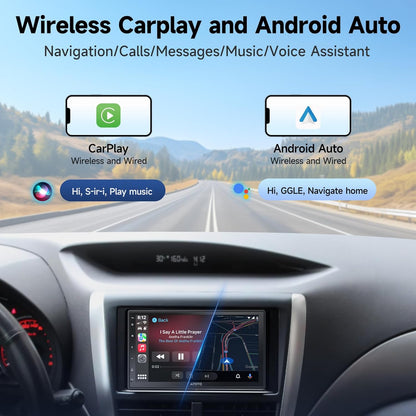 A5L Android Double Din Car Stereo with Backup Camera & DVR Dashcam, 7 Inch Wireless CarPlay Android Auto, AI-Chat, GPS Navigation, Wi-Fi/BT/USB, 24 EQ DSP, 2G+32G