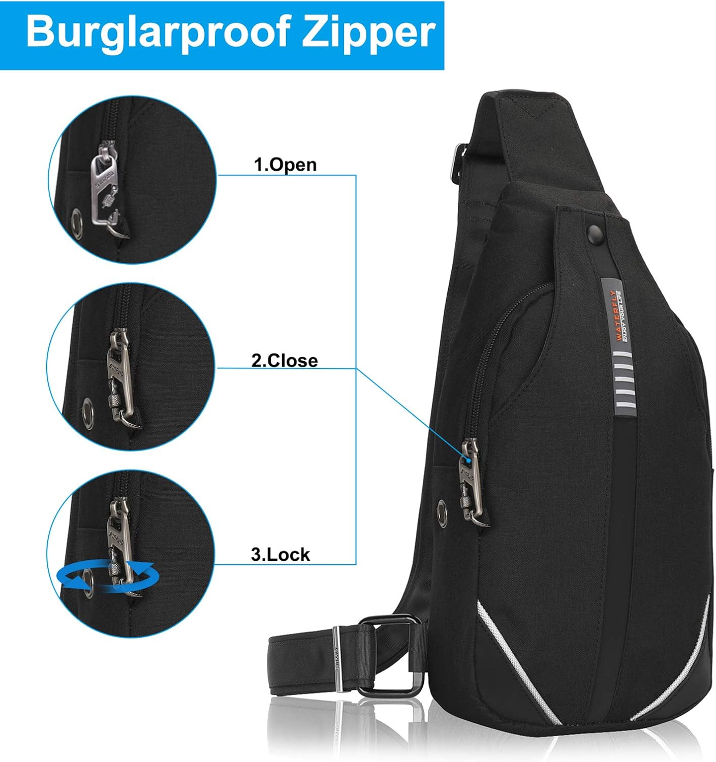 WATERFLY Small Crossbody Sling Backpack Anti Theft Backpack for Traveling Chest Shoulder Bag