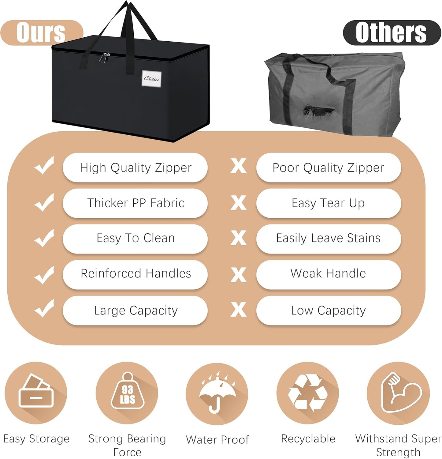 Heavy Duty Moving Bags - Extra Large Packing Bags and Storage Totes, Collapsible and Foldable Option for Moving and Storage, Multicolored, 93 L - 6 Pack