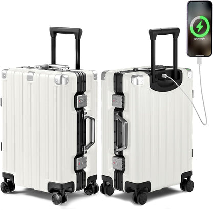 Krute Aluminum Frame Carry On Luggage 20 Inch Zipperless Luggages USB Charger Hardside PC Suitcase With Spinner Wheels Airline Approved Hard Shell Suitcases with TSA Lock (1 Piece)