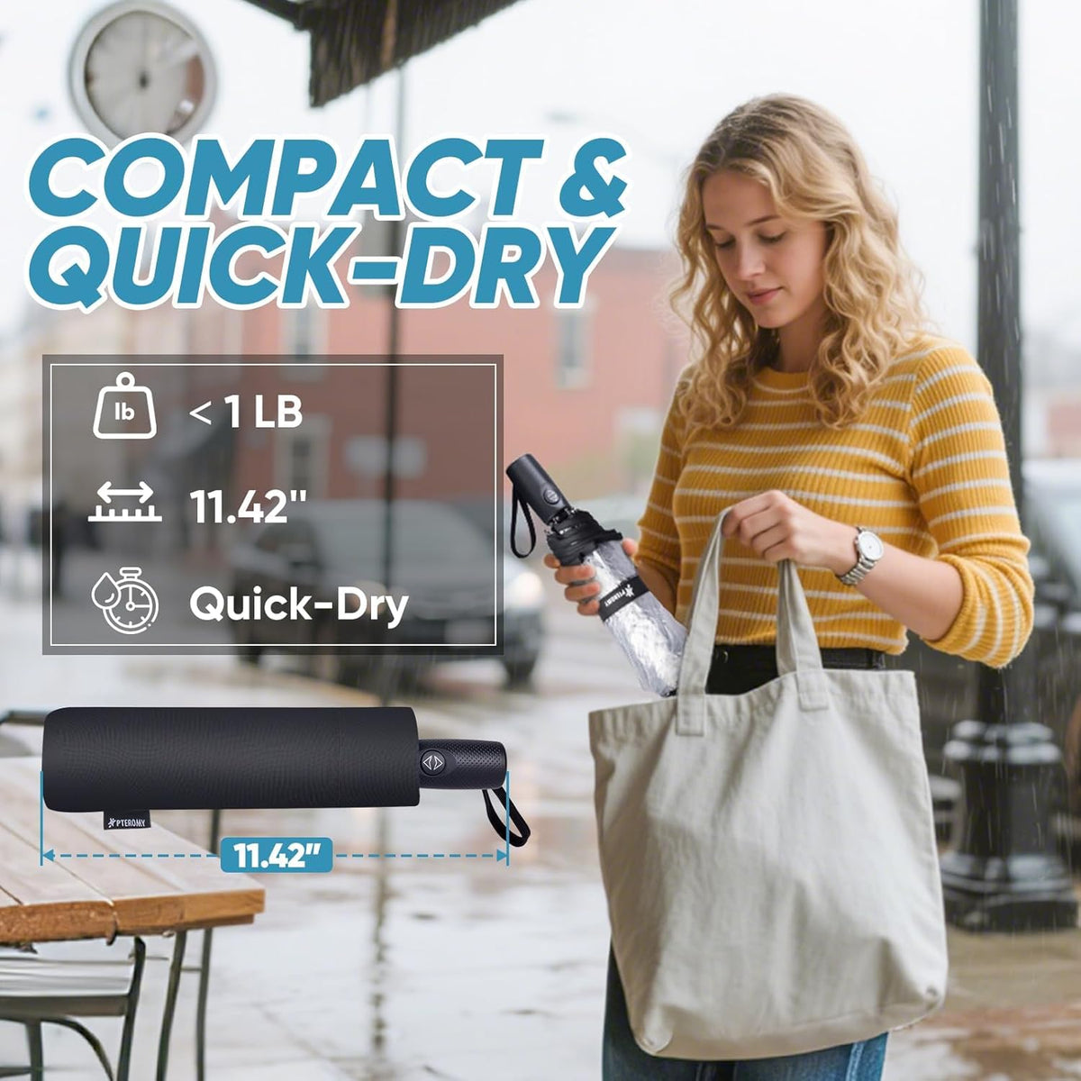 PTEROMY Windproof Compact Travel Umbrellas for Rain and Sun, Withstands 85MPH Winds Auto Open Close Folding Umbrella with Ergonomic Handle, Quick Dry Canopy for Commuting or Backpack