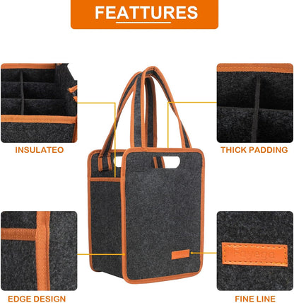 6 Bottle Wine Tote Bag, Insulated Thermal Padded Wine Carrier Tote, Reusable Wine Bags for Wine Bottles Travel, Camping and Picnic, Perfect Wine Lover Gift