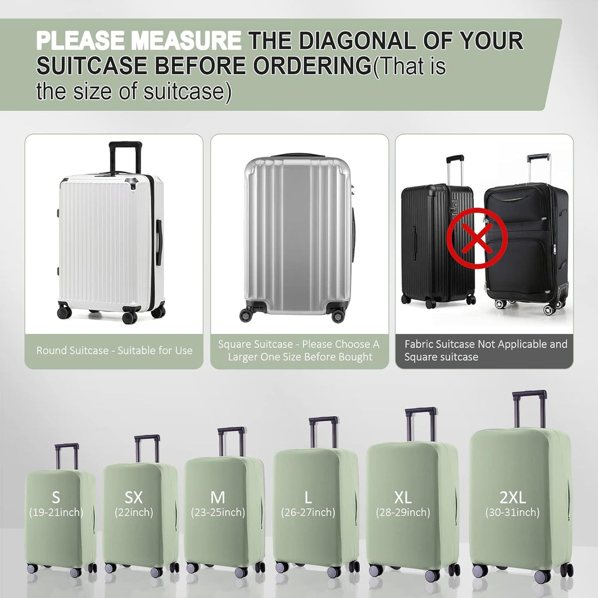 Travel Luggage Cover Suitcase Protector Scratch-Resistant Fit 19-31 Inch Suitcase, Not Included Suitcase (Cyan, SX(22-23 inch))