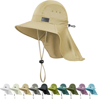 Sukeen Cooling Sun Hat for Men Women UPF50+ Wide Brim Fishing Hat with Neck Flap Adjustable Foldable Bucket Hat for Hiking