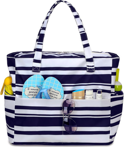 Waterproof Beach Tote Pool Bags for Women Ladies Extra Large Gym Tote Carry On Bag With Wet Compartment for Weekender Travel