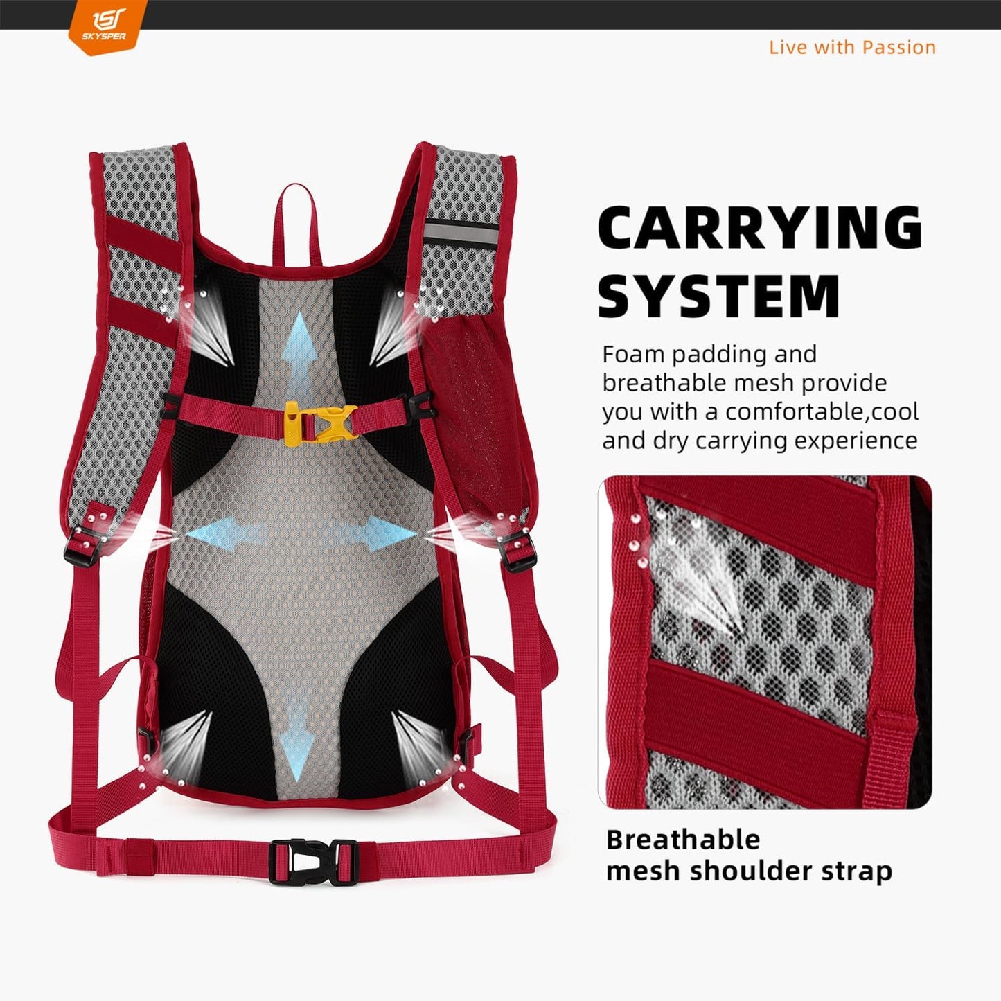 SKYSPER Small Hiking Backpack - 15L Travel Daypack Lightweight Bag Water Resistant Hiking Backpacks for Women Men(Red)