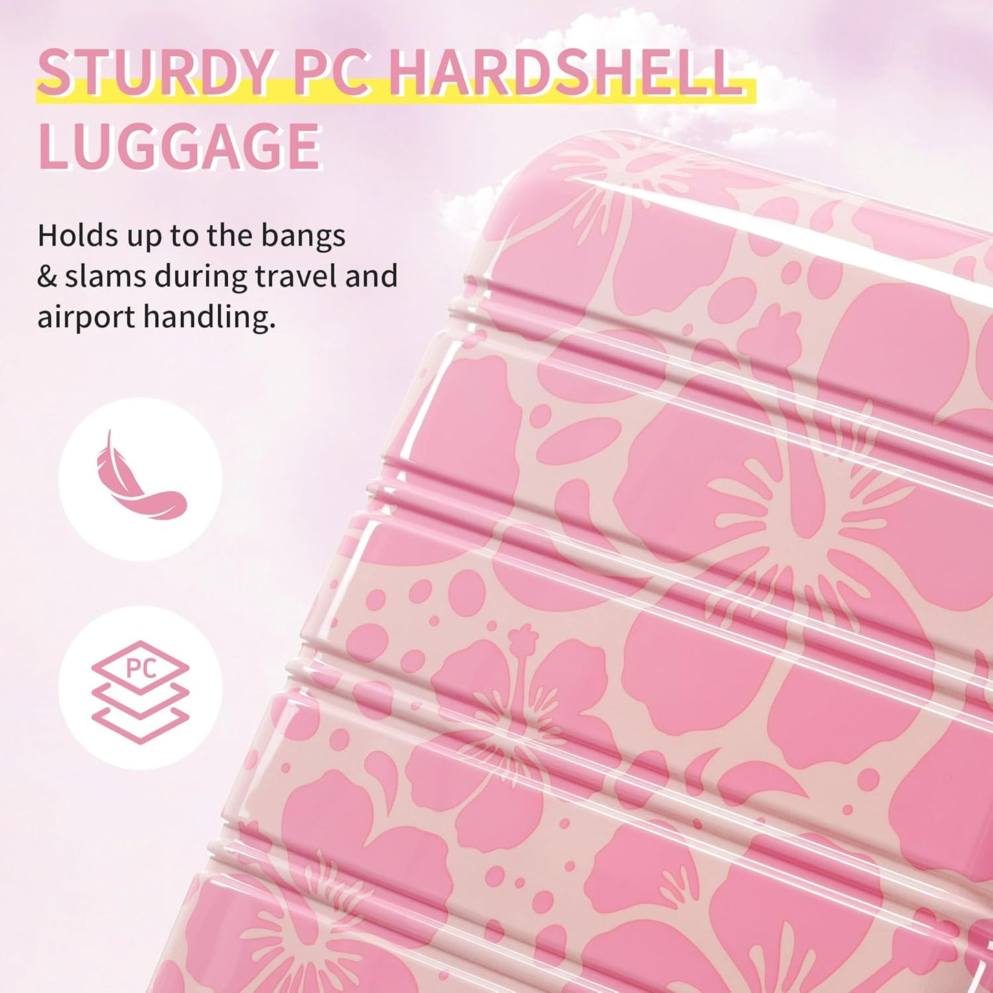 Merax Luggage Sets 3 Piece, Hardside Suitcase Set with Spinner Wheels, Lightweight Printing Luggage Carry on,20+24+28 IN,Pink