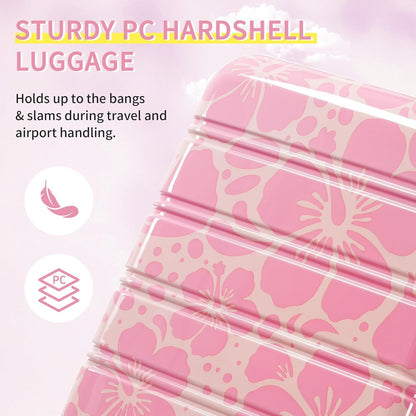 Merax Luggage Sets 3 Piece, Hardside Suitcase Set with Spinner Wheels, Lightweight Printing Luggage Carry on,20+24+28 IN,Pink