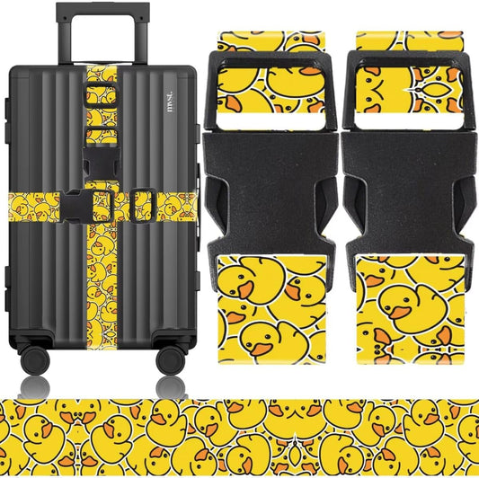 2 Pack Luggage Straps for Suitcases Adjustable Luggage Belt TSA Approved, Bright Colors Travel Packing Straps with Quick Release Buckle Unique Nylon for Sleeping Bag Car Seat, Duck