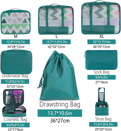 BAGAIL 8 Set Packing Cubes Luggage Packing Organizers for Travel Accessories-Aqua Color