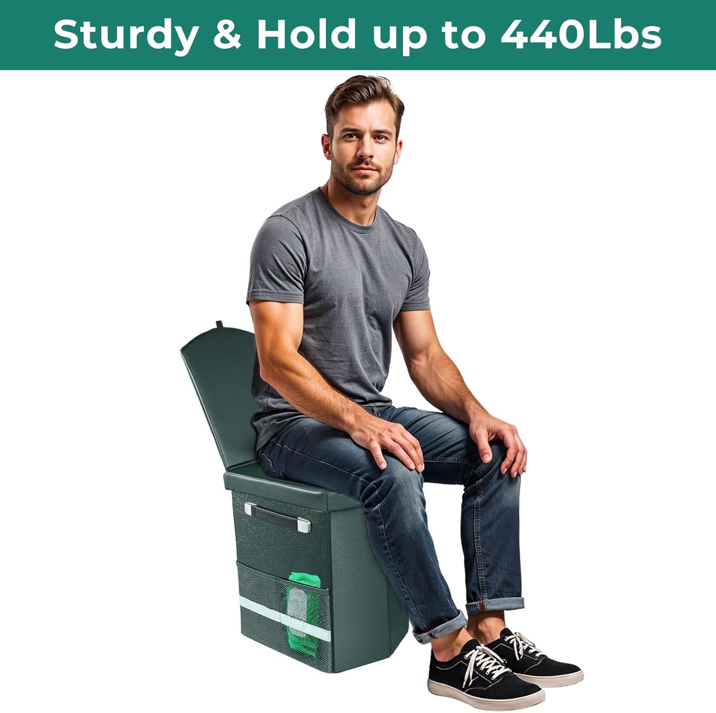 2025 Upgraded 16.5'' XL Portable Toilet for Adults,Tall Camping Toilet with Lid and Convenient Carry Bag, Portable Potty for Camping, Hiking, Car Travel,Truck, RV, Boating, Road Trips, Beach (Green)