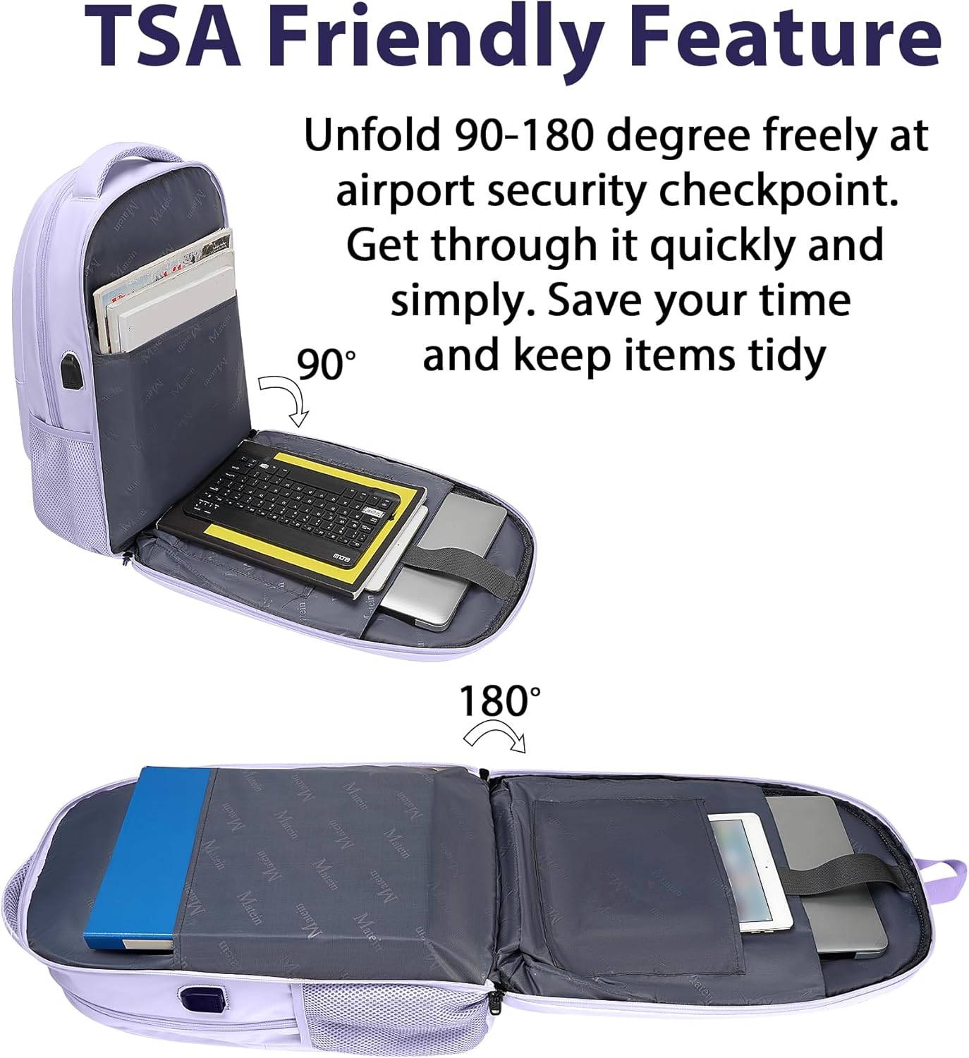 MATEIN Extra Large Laptop Backpack Women, 50 L Carry On Work Travel Bag with USB Port and Anti Theft Pocket, Water Resistant College Backpacks Fit 18.4 In Notebook Computer, Purple