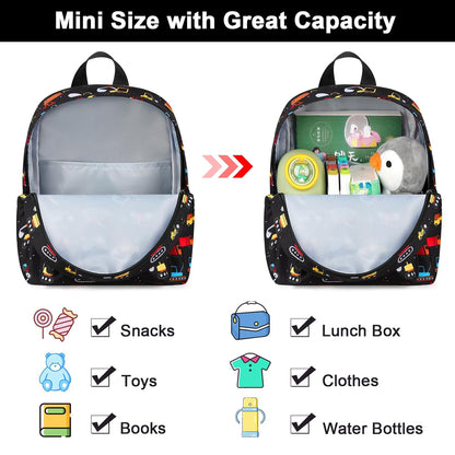 Accmor Toddler Backpack with Leash, Baby Backpacks with Anti Lost Wrist Link, Cute Mini Kids Backpack Leash Walking Harness for Travel, Small Excavator Backpack Tether for Boys Girls 1-3 (Black)