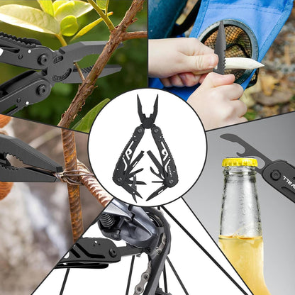 26-in-1 Multitool，Professional Stainless Steel Multi Tools ，Multitool Pliers Pliers Pocket Knife with Heavy Duty Screwdriver Sleeve, Replaceable Bits Multitools for Outdoor, (black)