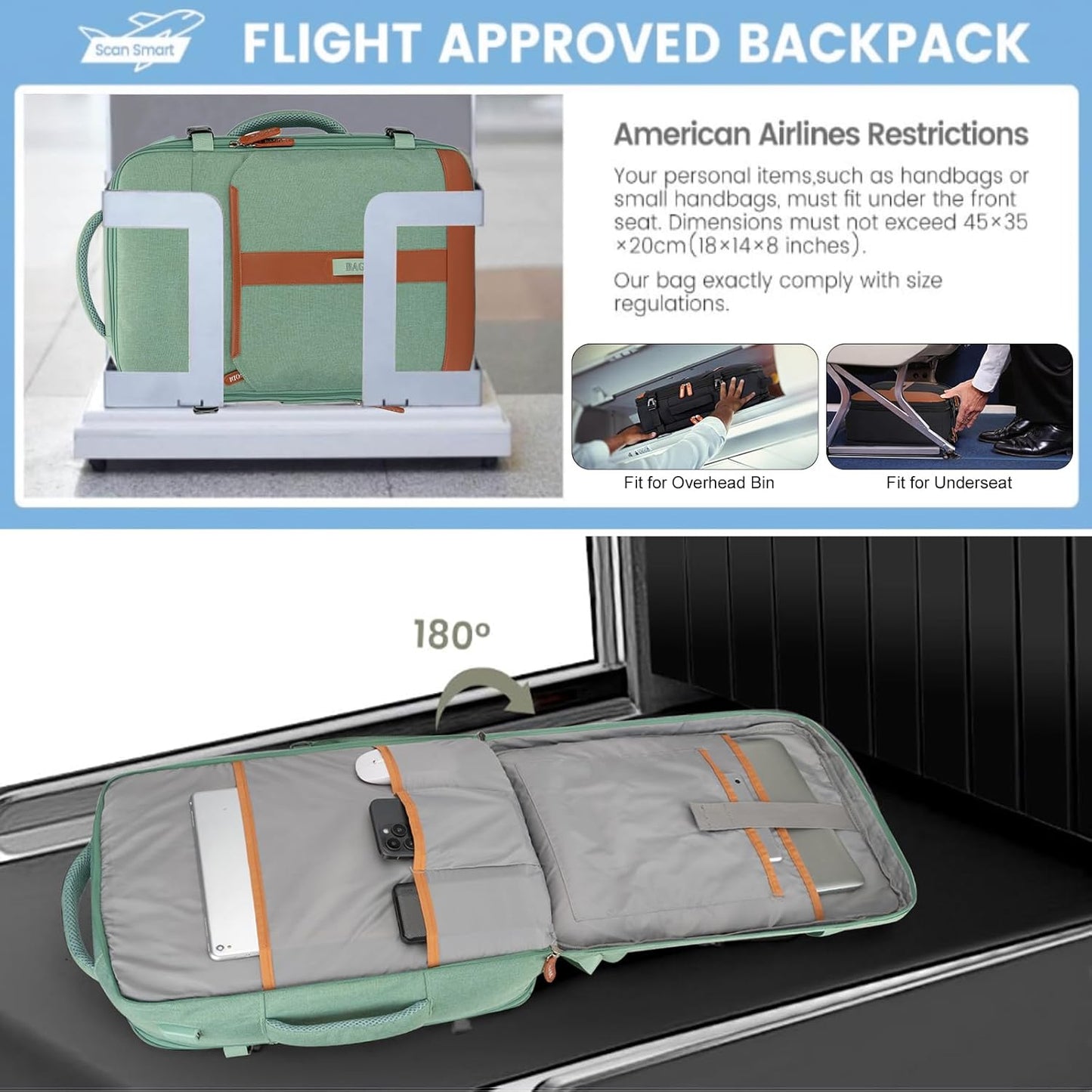 42L Travel Laptop Backpack, Expandable Carry-on Luggage, Anti-Theft Business Weekender Bag with USB Port, 3 Packing Cubes & Shoe Bag (Green)