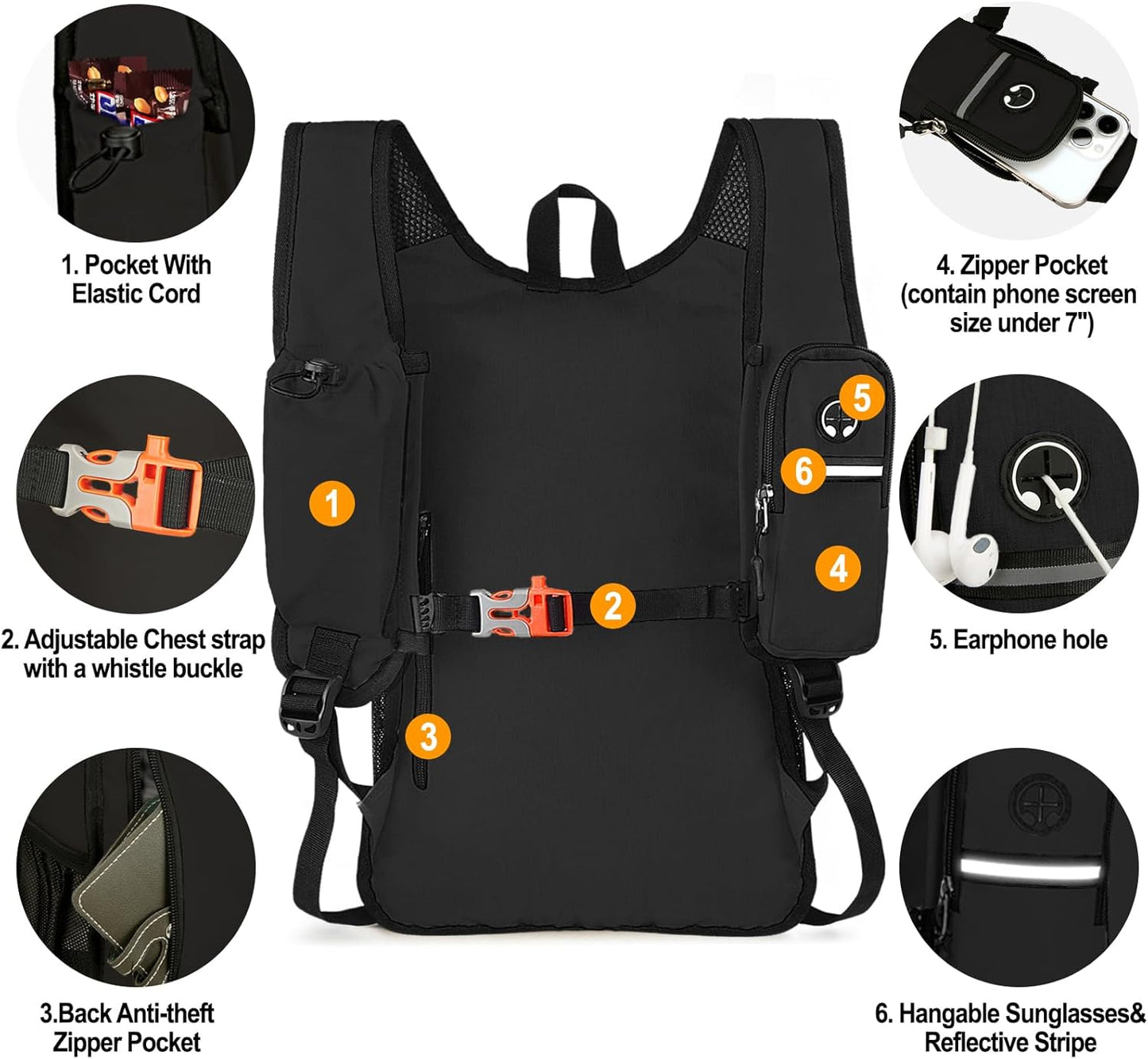 Seektop 15L Small Hiking Backpack for Women Men, Foldable Packable Backpack with Phone Pocket, Lightweight Travel Daypack for Hiking Camping Outdoor (Black)