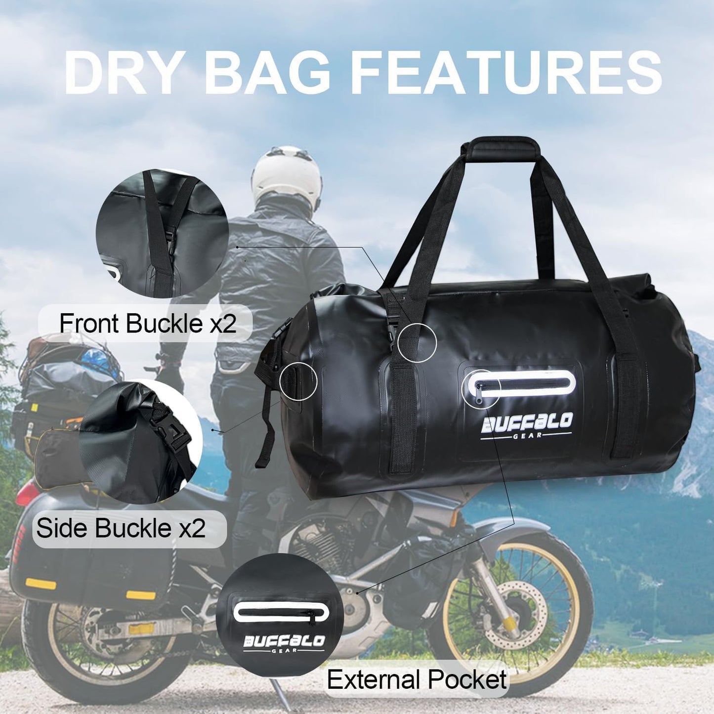 Buffalo Gear Waterproof Duffle Bag 40L 60L 80L Roll-top Dry Bag Heavy Duty Waterproof Duffel Travel Bag for Kayaking Rafting Boating Fishing Camping