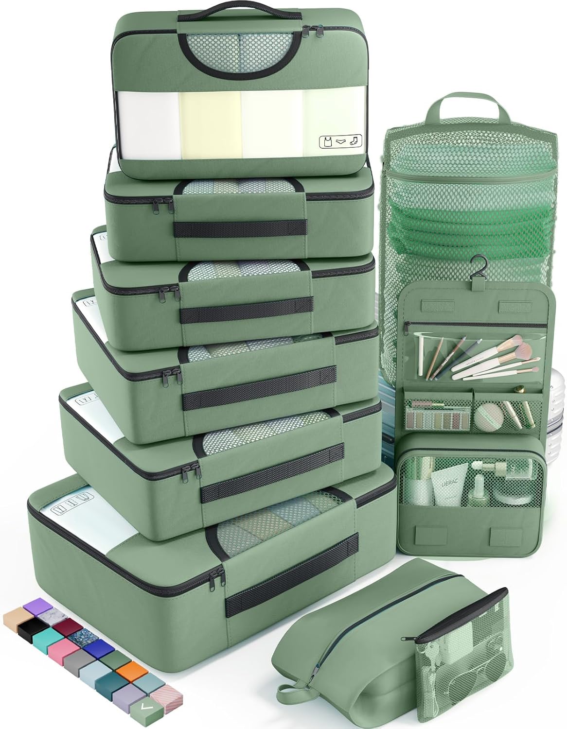 Veken 10 Set Packing Cubes for Travel Essential, Suitcase Organizer Bags in 4 Sizes, Carry-On Luggage Accessories with Large Laundry & Hanging Toiletry Bag, Must-Have for Airplane, Road Trip & Camping