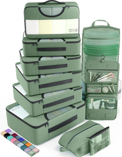 Veken 10 Set Packing Cubes for Travel Essential, Suitcase Organizer Bags in 4 Sizes, Carry-On Luggage Accessories with Large Laundry & Hanging Toiletry Bag, Must-Have for Airplane, Road Trip & Camping