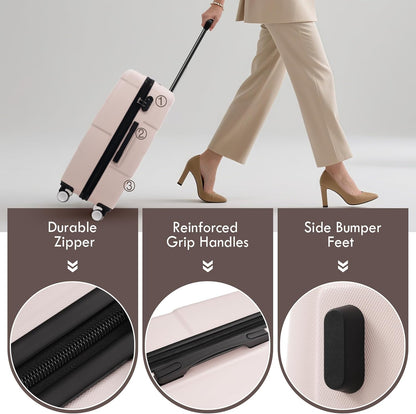 Merax Luggage Sets of 3 Piece Carry on Suitcase Airline Approved,Hardcase Suitcase Set with Double Spinner Wheels,Light Pink