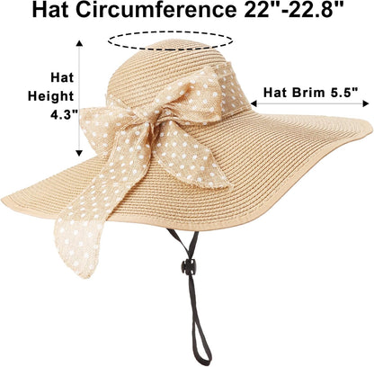 DRESHOW Beach Hats for Women Big Straw Wide Brim Summer Hat Floppy Foldable Roll up Cap Sun Hat UPF 50+