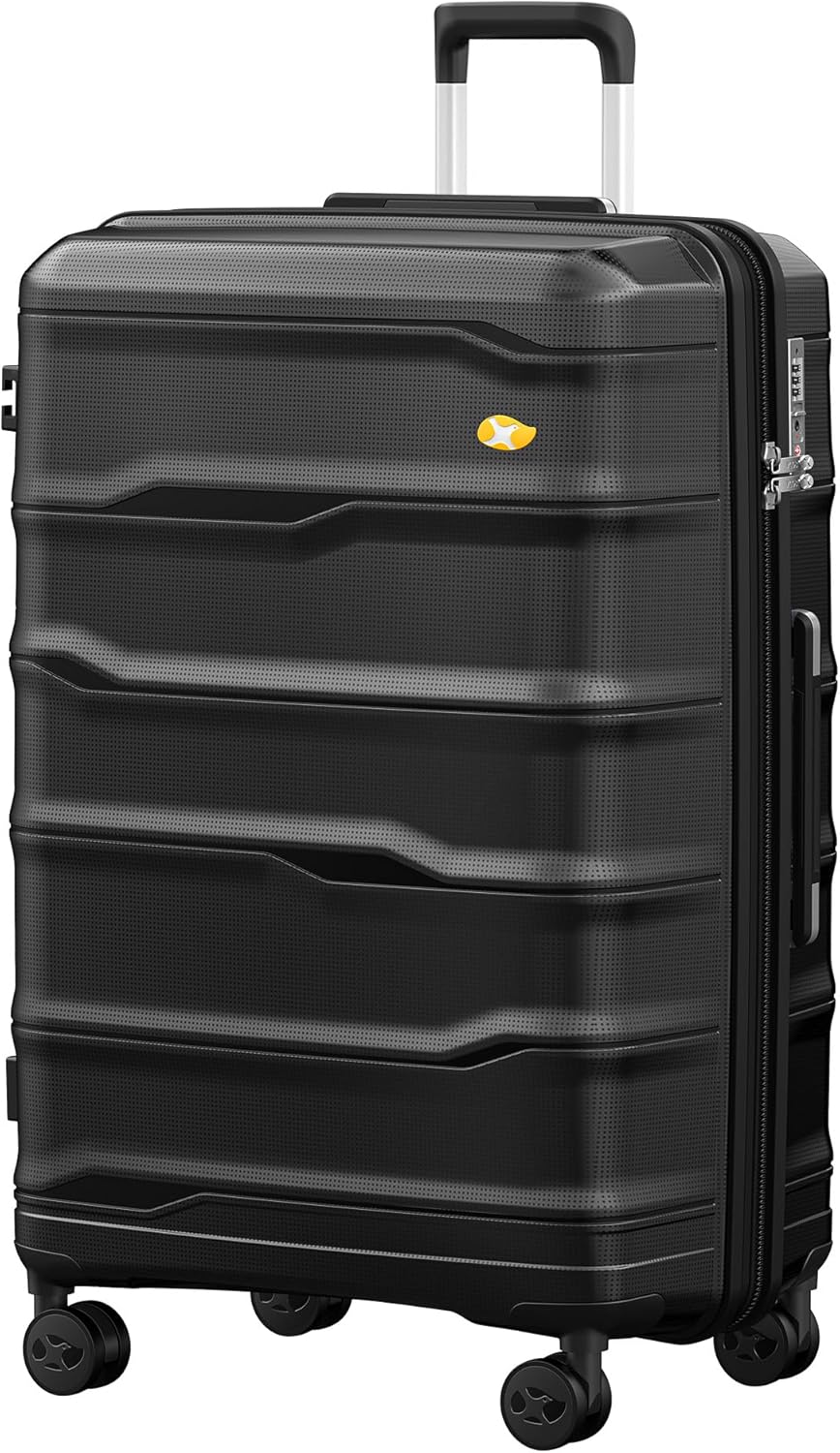 28 Inch Luggage with Spinner Wheels, Large Hard Shell Suitcase, Lightweight PP Luggages with TSA Lock, Checked-Large Suitcases 28-Inch, Black