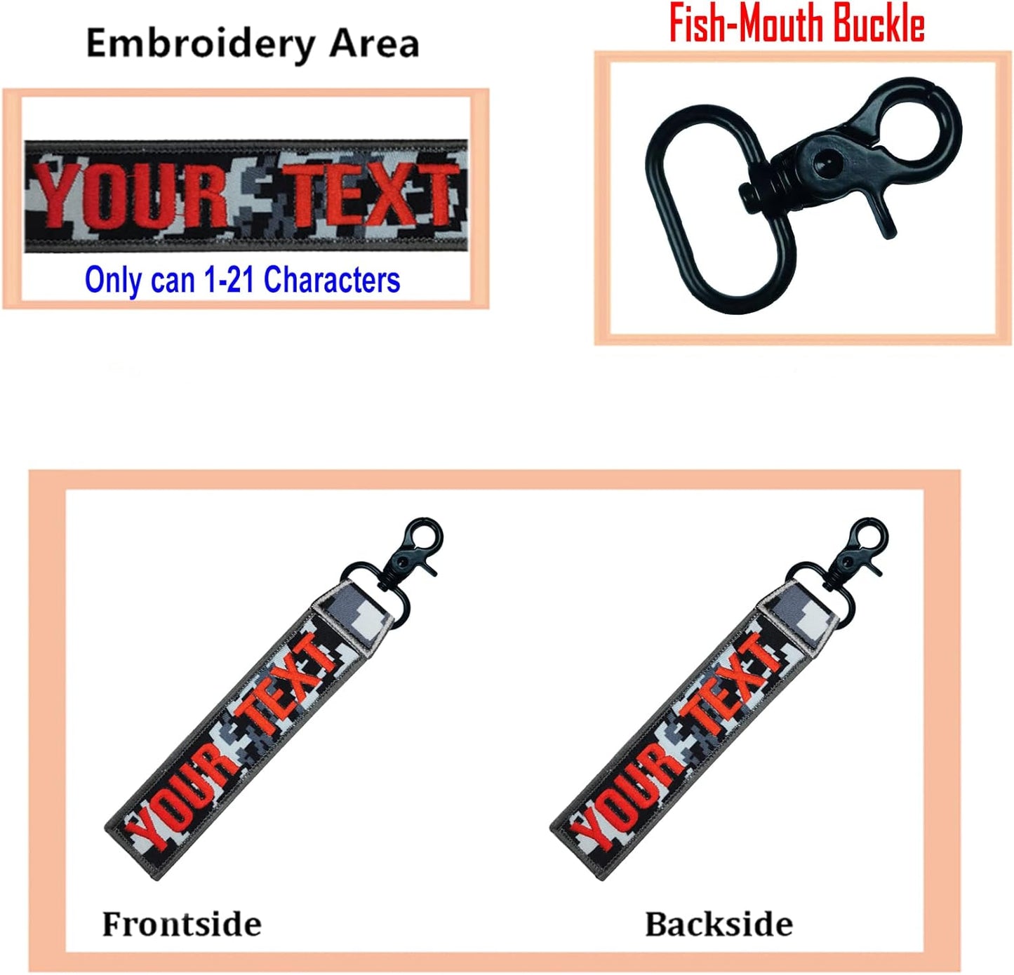 Custom Luggage Tags, Custom Personalized Luggage tag Name, Embroidery Key Ring Accessories for Car, Luggage, Crate,Gear