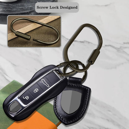 Key Chain, Brass Key Rings 2 Pack Screw Lock Key Organizer with 4 Rings Carabiner Keychain Clip for Men and Women