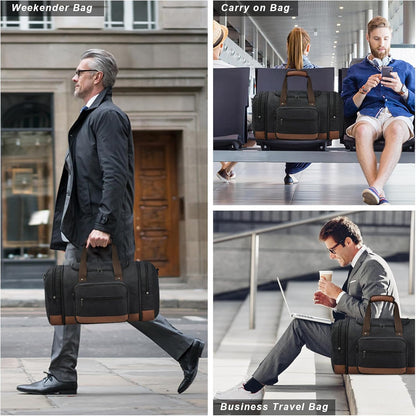 Litvyak Duffle Bag for Travel, 50L Canvas Travel Duffel Bags Overnight Weekend Gym Carry On Luggage Bag for Men & Women(Black+Toiletry Bag)