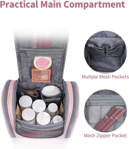 Narwey Small Hanging Toiletry Bag Women Travel Makeup Bag Organizer Toiletries Bag for Travel Size Essentials Accessories Cosmetics (Medium, Pink)