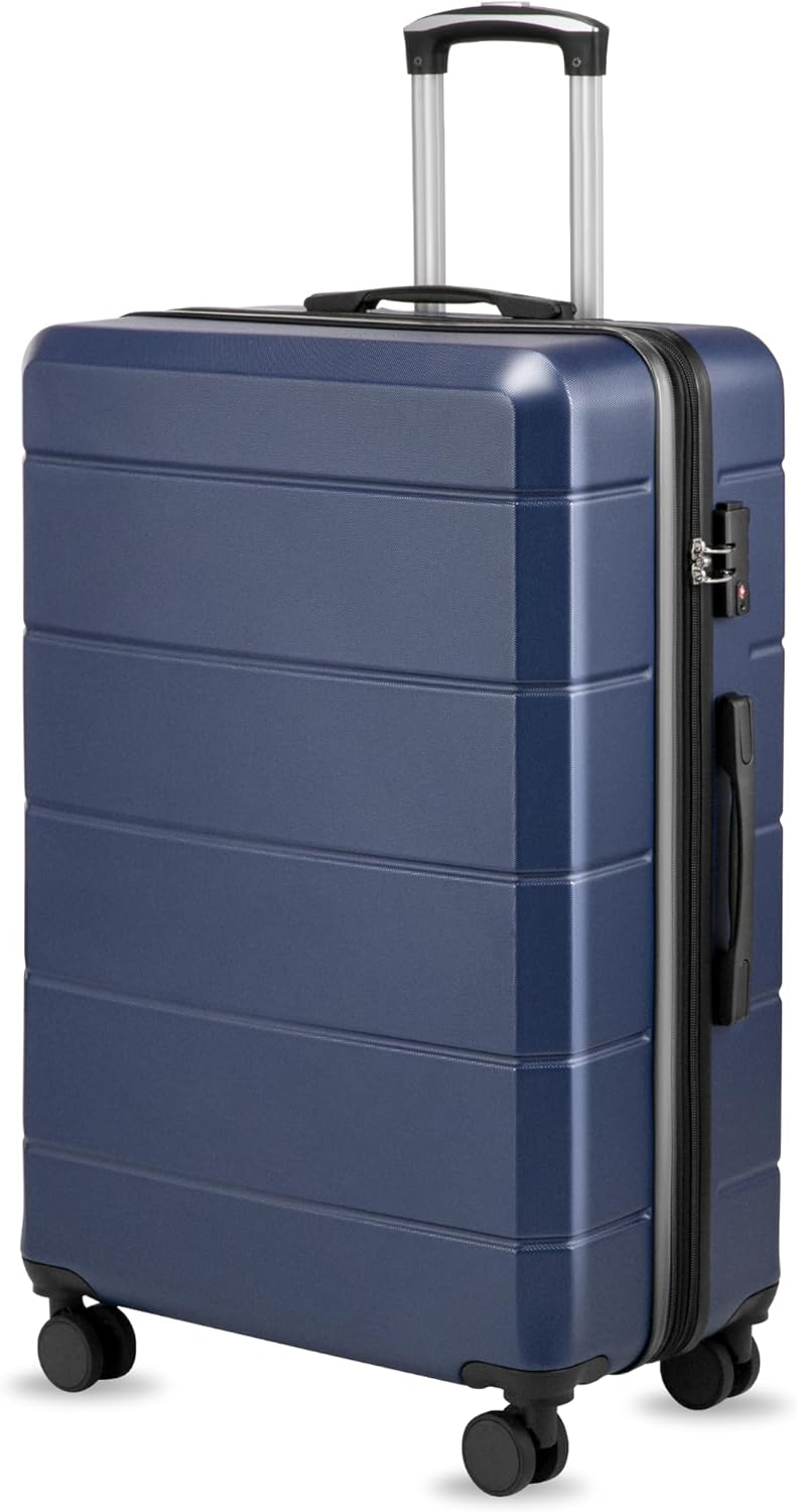 28 Inch Luggage, Expandable Hardside Large Checked Suitcases with Wheels, Blue