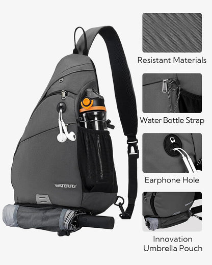 WATERFLY Large Crossbody Sling Bag: Over Shoulder Backpack Daypack Casual Cross Chest Side Pack
