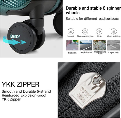 Hanke 16 Inch Underseat Carry on Luggage with Wheels,Small Hard Shell Suitcases for Weekender,Tsa Approved Lightweight Travel Luggage Suitcase for Womem Men,Blackish Green.