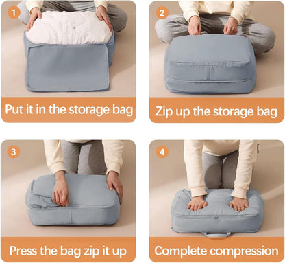 3PCS XL Ultra Space Saving Bags self compression organizer bags space saver bags for comforters storage bag organizer for blankets bedding clothes (Blue-3PCS)