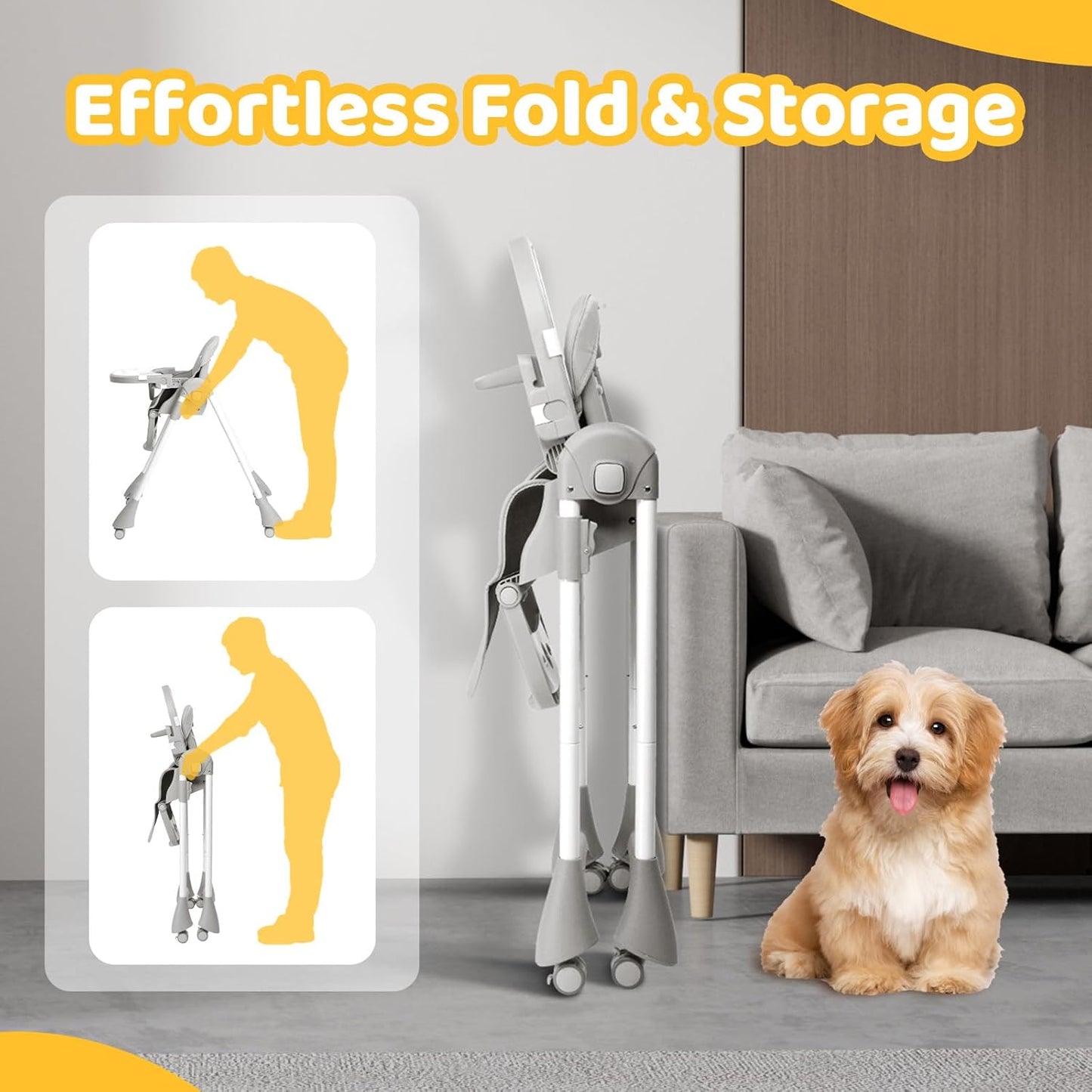 JOYMOR Foldable Baby High Chair, 4 in 1 Convertible Highchair for Eating, Height Adjustble and Multiple Recline, Compact Foldable Design for Easy Storage (Gray)