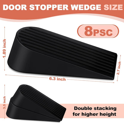 Frienda 8 Pack Large Door Stoppers Heavy Duty Rubber Stopper for Bottom of Door Wedge Stopper for Home Office (Black)