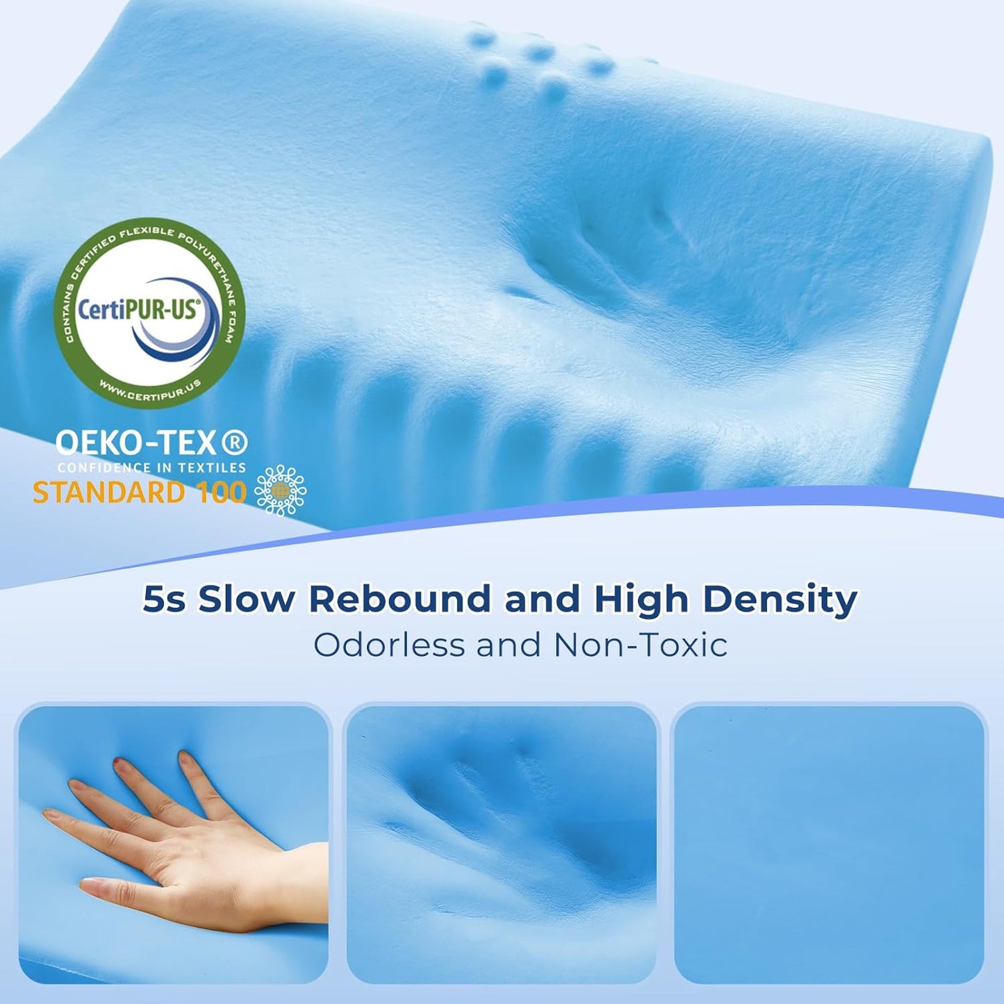 Memory Foam Pillows 2 Pack Neck Pillow - Neck Support Pillow for Pain Relief, Ergonomic Cervical Pillow for Sleeping, Orthopedic Contour Bed Pillow for Side, Back, Stomach Sleepers,Blue