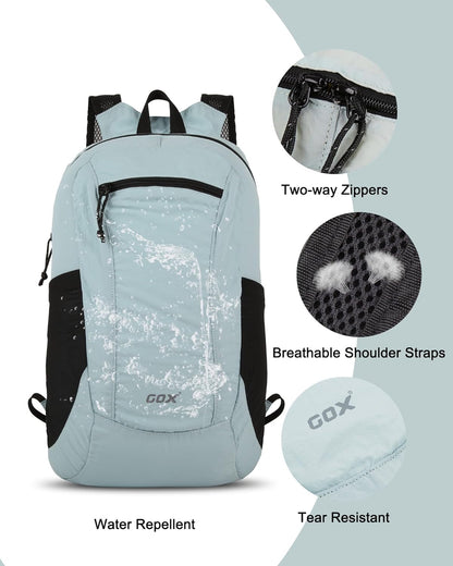 GOX Foldable 20l Backpack For Travel Lightweight Hiking Packable Daypack for Men Travel Camping Outdoor Bag Women (Sky Blue)