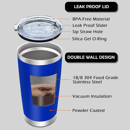 20oz Tumbler Bulk Stainless Steel Tumblers with Lid Vacuum Insulated Double Wall Travel Coffee Mug Powder Coated Tumbler Cup for Hot and Cold Drinks(Dark Blue, 1 pack)