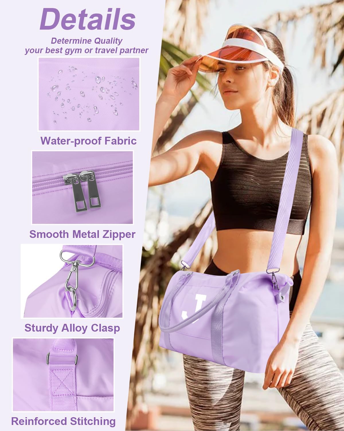 Daughter Niece Gifts for Teen Girl Kids, Initial Travel Duffel Bag Sports Gym Bag Personalized Gifts Weekender Bag，Monogram Overnight Bag Cute Dance Bag Birthday Bridesmaid Gifts for Women(Purple, J)