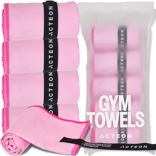 Acteon Microfiber Quick Dry Gym Towels, Silver ION Odor-Free Super Absorbent Pink Towels, Pink Towel Set, Womens Workout Accessories for Body Sweat Yoga Tennis