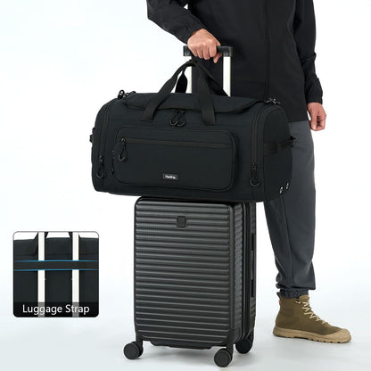 Large Travel Duffle Gym Bag with Shoe Compartment, Underseat Carry On Luggage Overnight Weekender Personal Item Workout Bags for Women Men (Black)